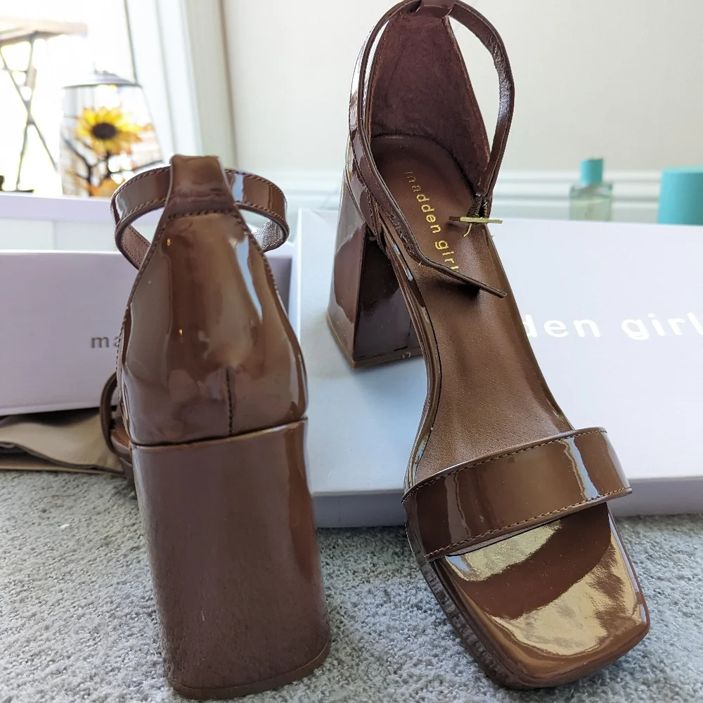 Madden Girl Francesca's Collections Brown Patent Block Heel Sandals